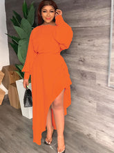 Vestidos largos de manga larga con dobladillo asimétrico