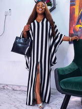 Long Sleeve Striped Split Maxi Dresses