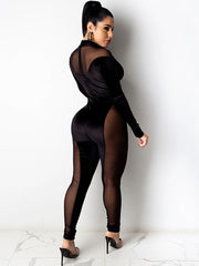 Mesh Long Sleeve Patchwork Jumpsuits