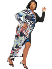 Übergröße Langärmlige Minikleider mit Farbblockdruck