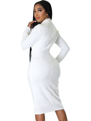 Long Sleeves Ruched Bodycon Midi Dresses