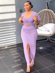 Set mit Crop-Top mit Rüschenärmeln und Schlitz