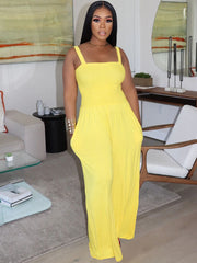 Sleeveless Solid Color Wide Leg Rompers