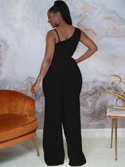 Einfarbiger ärmelloser Jumpsuit mit V-Ausschnitt