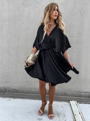 Short Sleeve V Neck Swing Mini Dresses