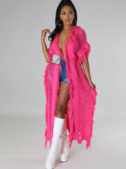 Cárdigans largos de manga corta con borlas de punto