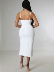 Vestidos midi con abertura y malla de diamantes de imitación y tirantes finos