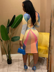 Long Sleeves Print Bodycon Midi Dresses