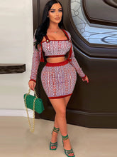 Trajes de falda estampada de manga larga de tres piezas