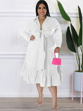 Long Sleeve Lace Up Solid Midi Dresses