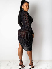 Long Sleeve High Split Midi Dress