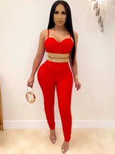 Trajes de pantalón de dos piezas sin mangas con parches de diamantes de imitación