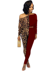 Langarmshirts mit Leopardenmuster, lange Hosen, zweiteilige Outfits