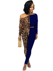 Langarmshirts mit Leopardenmuster, lange Hosen, zweiteilige Outfits