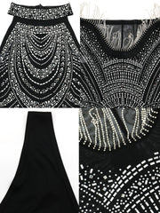 Sleeveless Rhinestone Tassel Mini Dresses