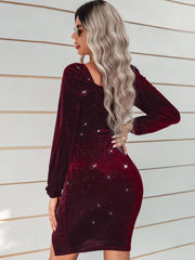 Minivestidos ajustados con purpurina y manga larga