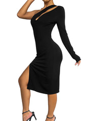 Midikleider mit One-Shoulder-Ausschnitt und Schlitz