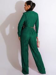 Two Piece Tie Up Ruched Wide Leg Outfits
