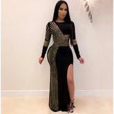 Long Sleeve Sequins High Split Maxi Dresses