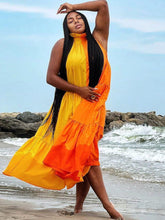 Vestidos largos sin mangas con volantes y bloques de color