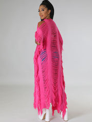 Cárdigans largos de manga corta con borlas de punto