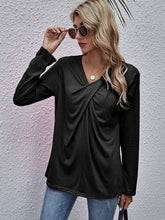 Long Sleeve V Neck Knot Twist Front Top