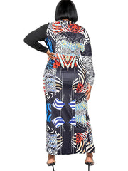 Übergröße Langärmlige Minikleider mit Farbblockdruck