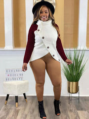 Long Sleeve Color Block Asymmetrical Tops