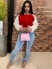 Chaquetas deportivas de béisbol con mangas sherpa y patchwork