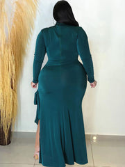 Vestidos maxi de manga larga con abertura y cordones sólidos