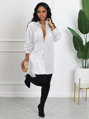 Pailletten Revers Knopf Hemd Minikleider