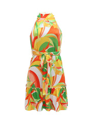 Milk Silk Floral Print Mock Neck Mini Dress