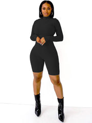 Long Sleeve Bodycon High Neck Ribbed Knit Jumpsuit