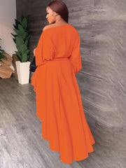 Vestidos largos de manga larga con dobladillo asimétrico