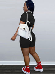 Two Piece Short Sleeve Color Block Baseball Tracksuit