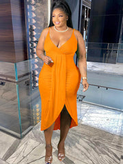 Plus Size Spaghetti Straps Split Midi Dresses