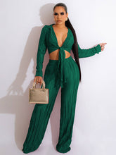 Conjuntos de dos piezas con lazo y pierna ancha fruncida