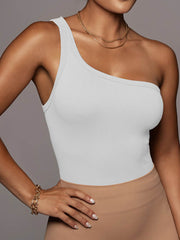 Camiseta informal sin mangas acanalada de un solo hombro