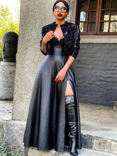 High Waist PU Split Maxi Skirts