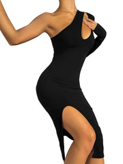 Midikleider mit One-Shoulder-Ausschnitt und Schlitz