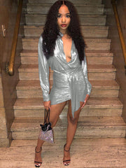 Minivestidos de cóctel con mangas farol y purpurina