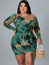 Minikleider mit One-Shoulder-Träger und Tie-Dye-Kordelzug