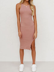 Vestidos midi ajustados con abertura y sin mangas