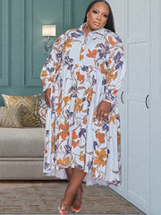 Vestidos midi coloridos estampados de manga larga