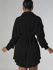 Long Sleeve Ribbed Mini Shirt Dresses