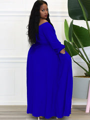 Long Sleeve Off Shoulder Button Maxi Dresses