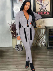 Two Piece Zipper Crop Tops & Pants