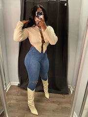 Long Sleeve Knit Pin Chain Crop Top