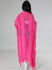 Cárdigans largos de manga corta con borlas de punto