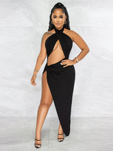 Halter Backless Irregular Slit Maxi Dresses